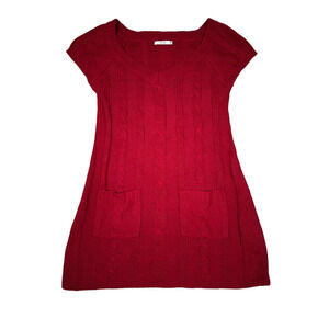 Y2K Papaya Womens Size L Red Knit Sweater Mini Dress Pocket Front